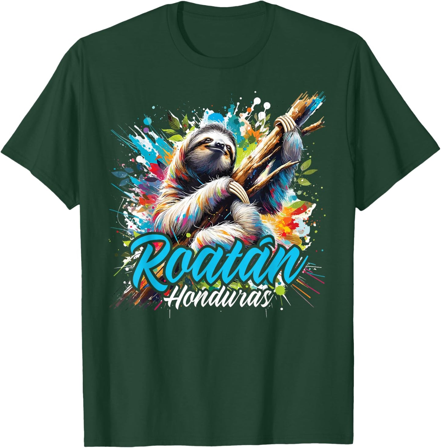 Roatan Sloth, Roatan Honduras Sloth Paint Splatter, Roatan T-Shirt - T-Shirt | Forest