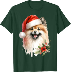 Watercolor Illustration Dog German Spitz Christmas , Black, S T-Shirt - T-Shirt | Forest