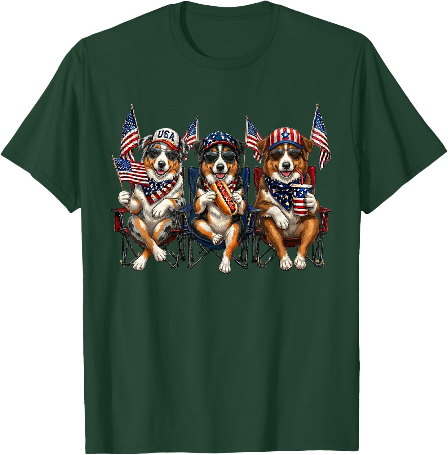 250 Years of Freedom Australian Shepherd Dog 1776-2026 4th T-Shirt - T-Shirt | Forest