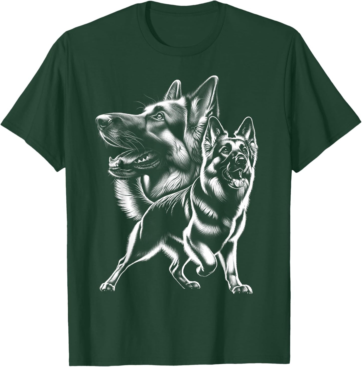 Playful German Shepherd as a Finely Drawn Picture , black T-Shirt - T-Shirt | Forest