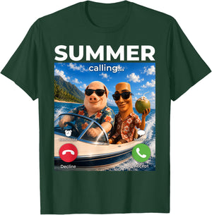 Brainrot Boat John Pork Brothers Summer Time Calling Meme T-Shirt - T-Shirt | Forest