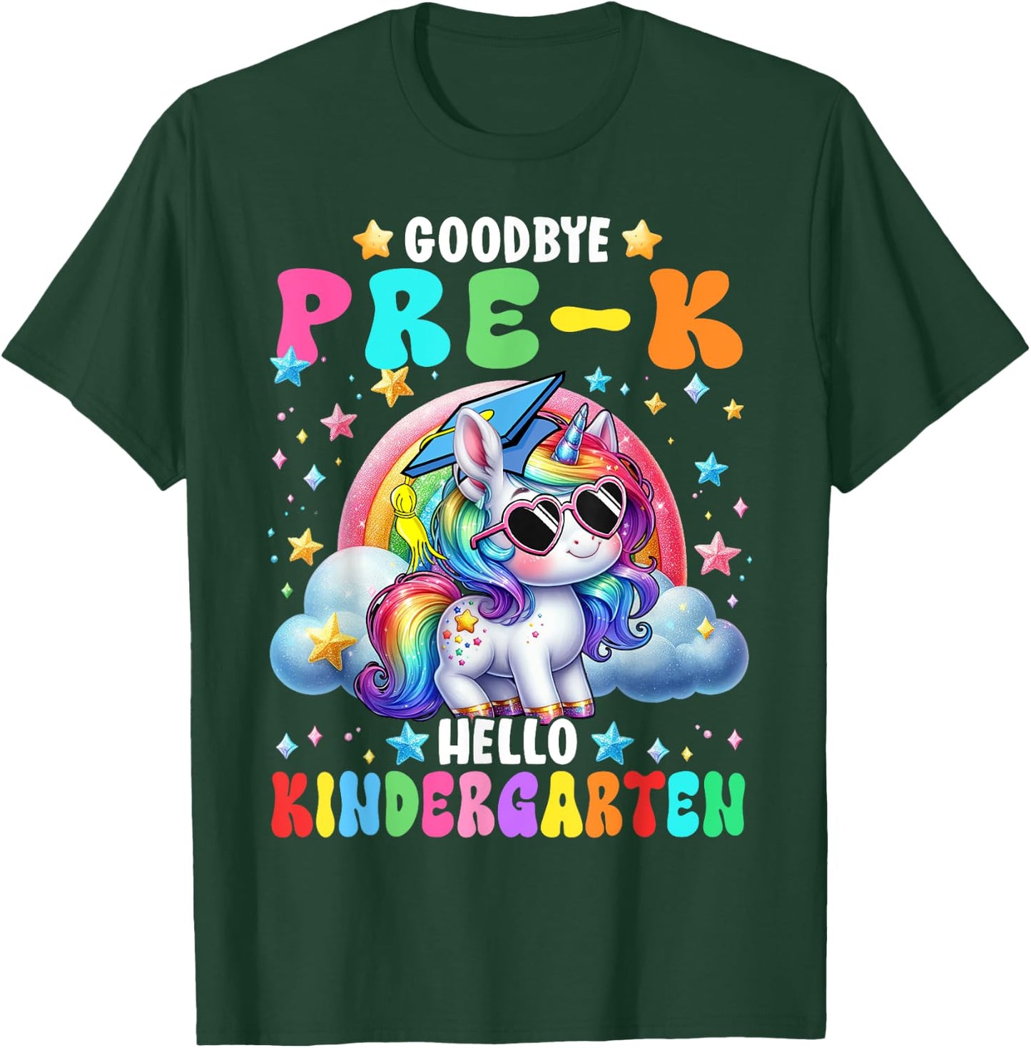 Cute Unicorn Goodbye Pre-K Hello Kindergarten Girls Kids T-Shirt - T-Shirt | Forest