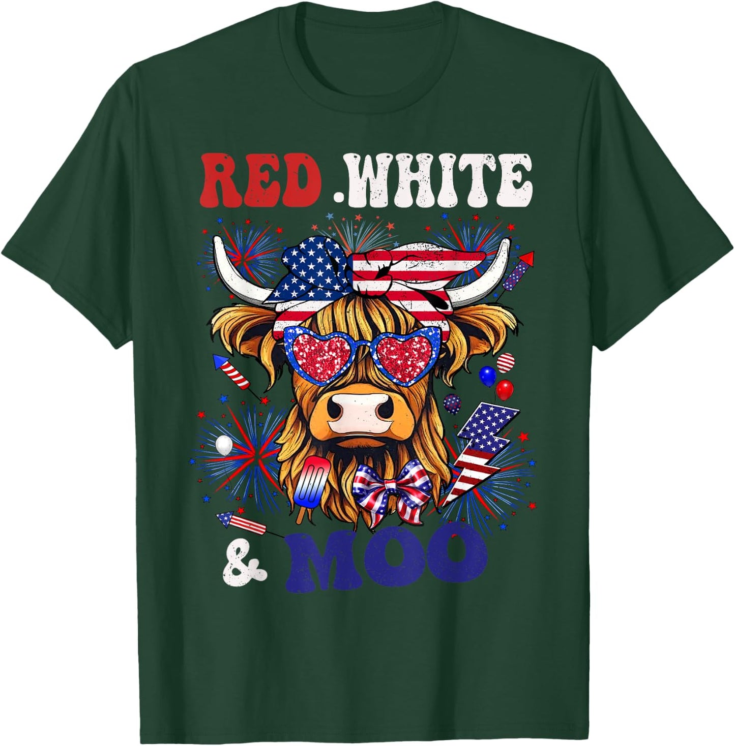 Highlander Cow 4th Of July American Red White Blue Moorica T-Shirt - T-Shirt | Forest