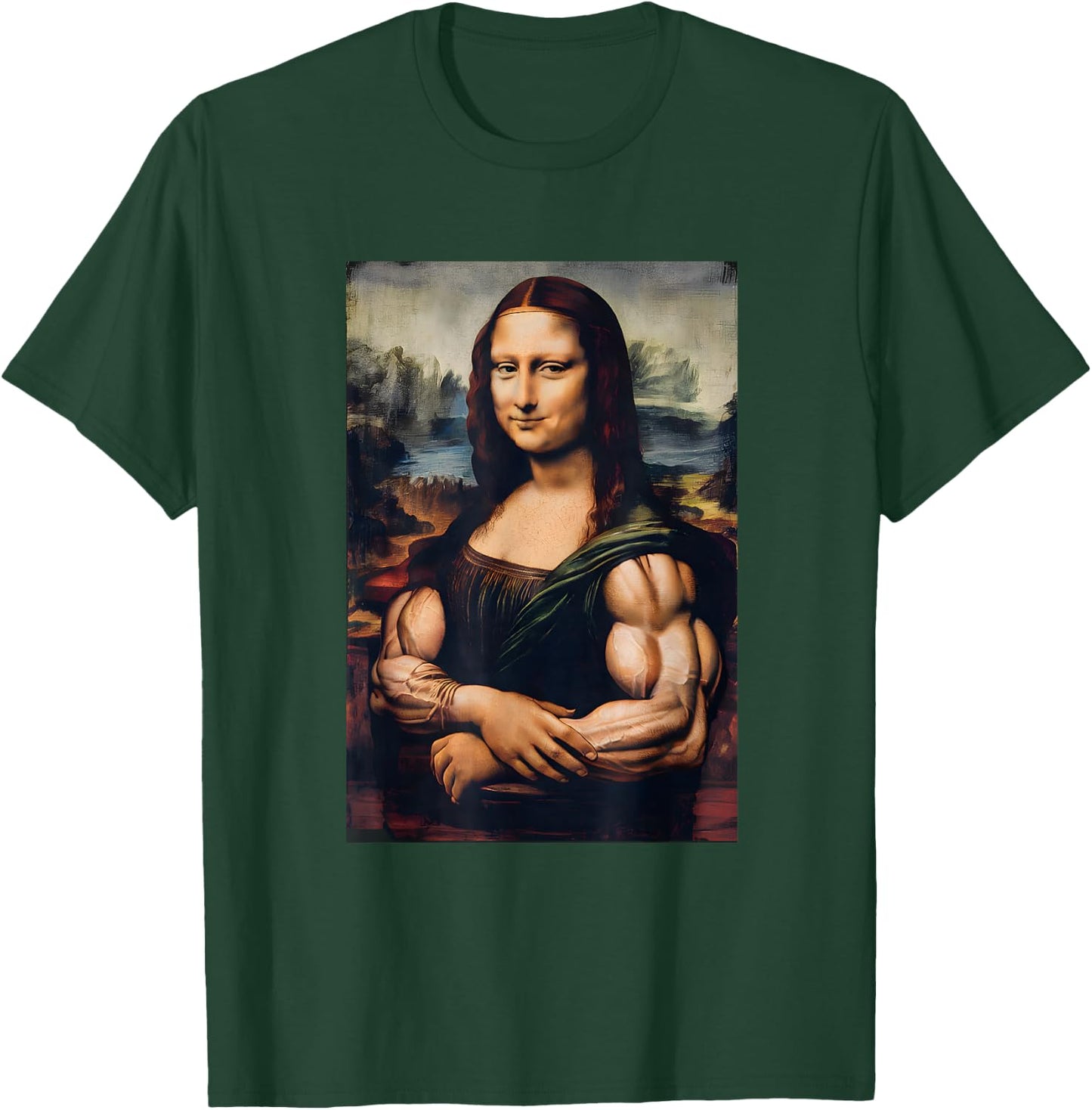 Mona Lisa Bicep Bodybuilding Gym Workout Funny Mona Lisa T-Shirt - T-Shirt | Forest