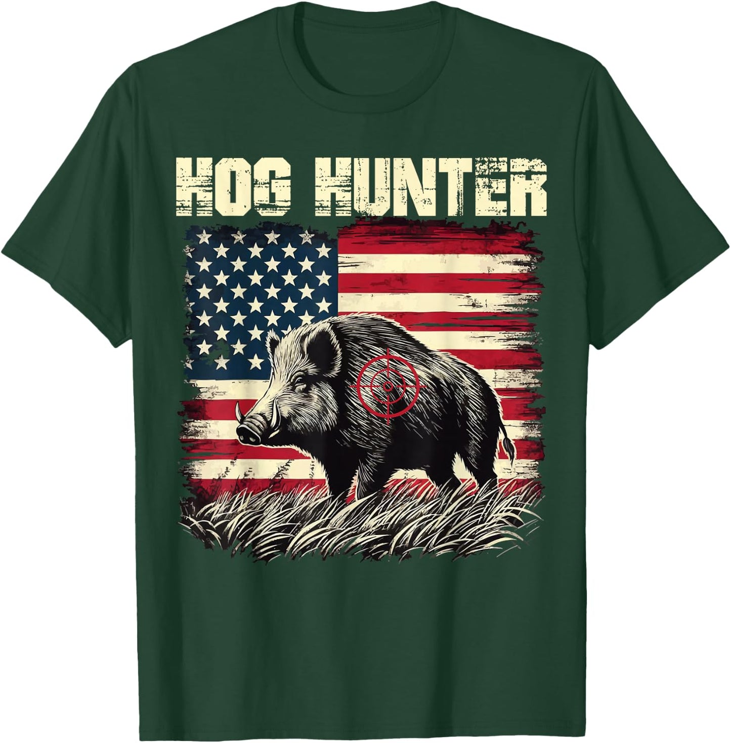 Hog Hunter American Flag Hog Hunting Boar Feral Pig Hunting T-Shirt - T-Shirt | Forest