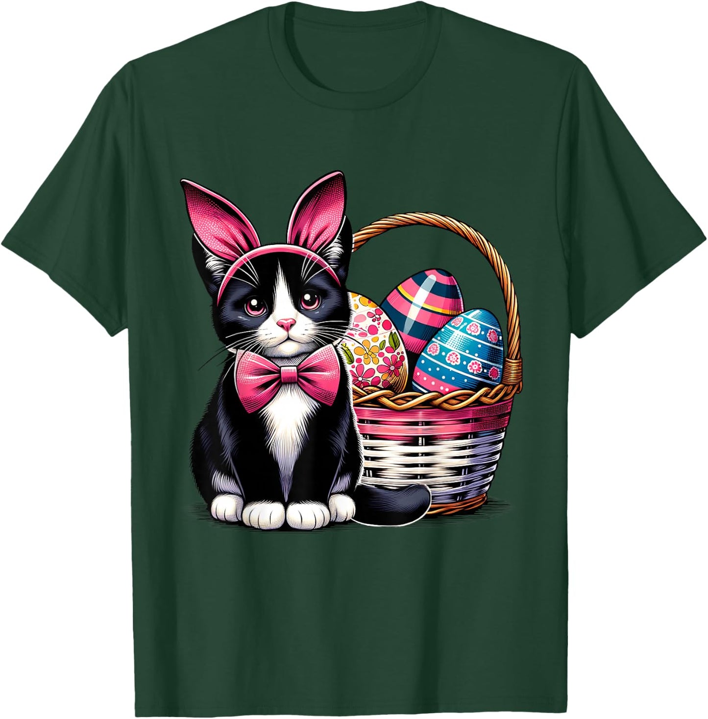 Cute Cat Kitty Easter Day Bunny Eggs Cat Lover Girls T-Shirt - T-Shirt | Forest