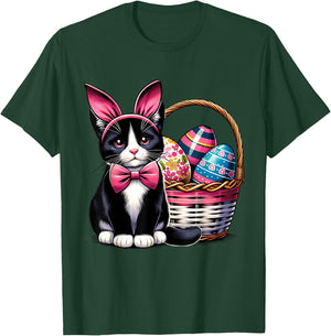 Cute Cat Kitty Easter Day Bunny Eggs Cat Lover Girls T-Shirt - T-Shirt | Forest