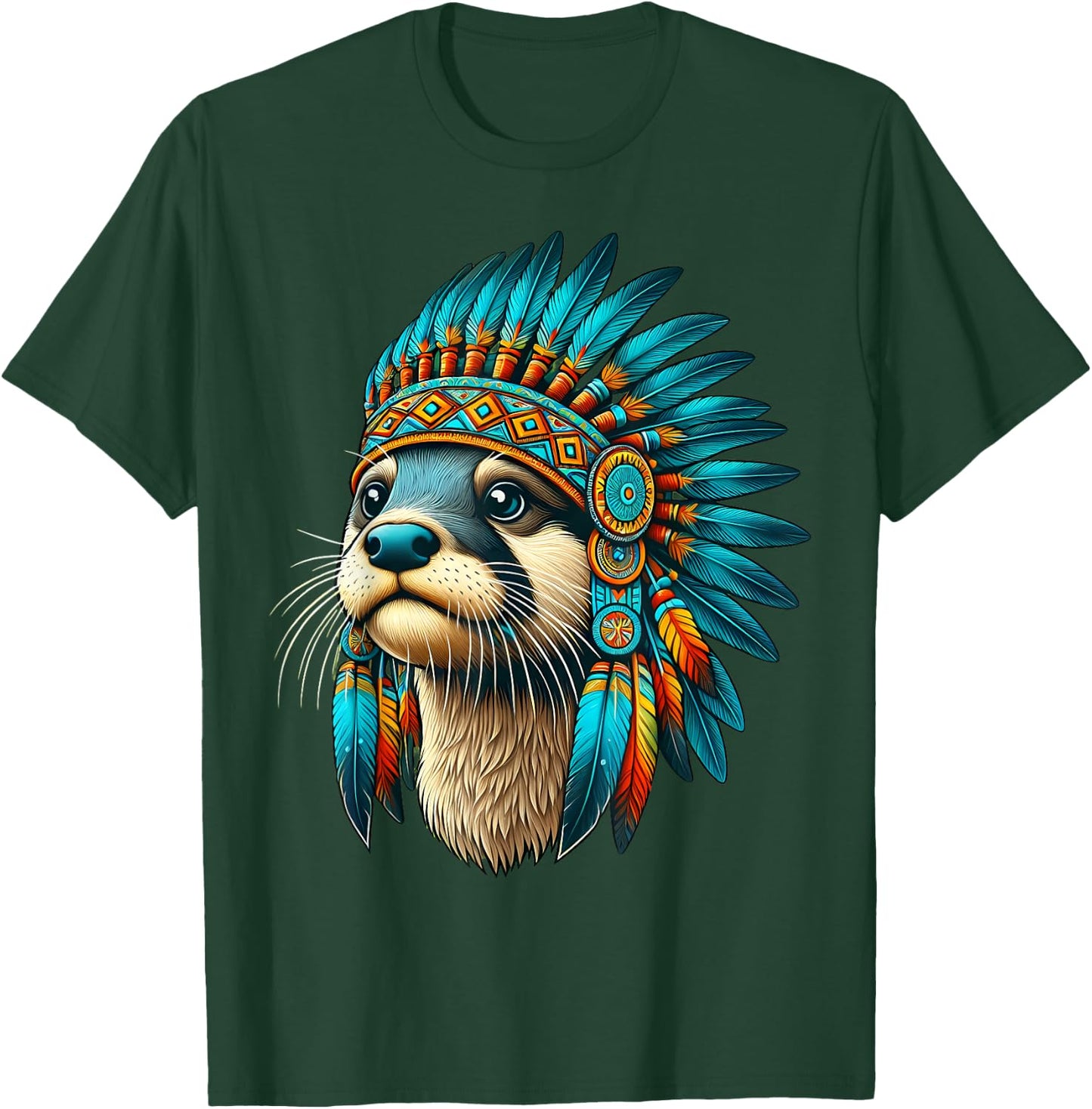 Native Indian Otter Native American Indian Feathers T-Shirt - T-Shirt | Forest