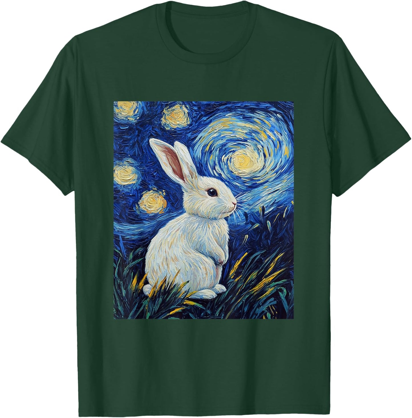Bunny Rabbit Van Gogh Style Starry Night Cute Graphic T-Shirt - T-Shirt | Forest