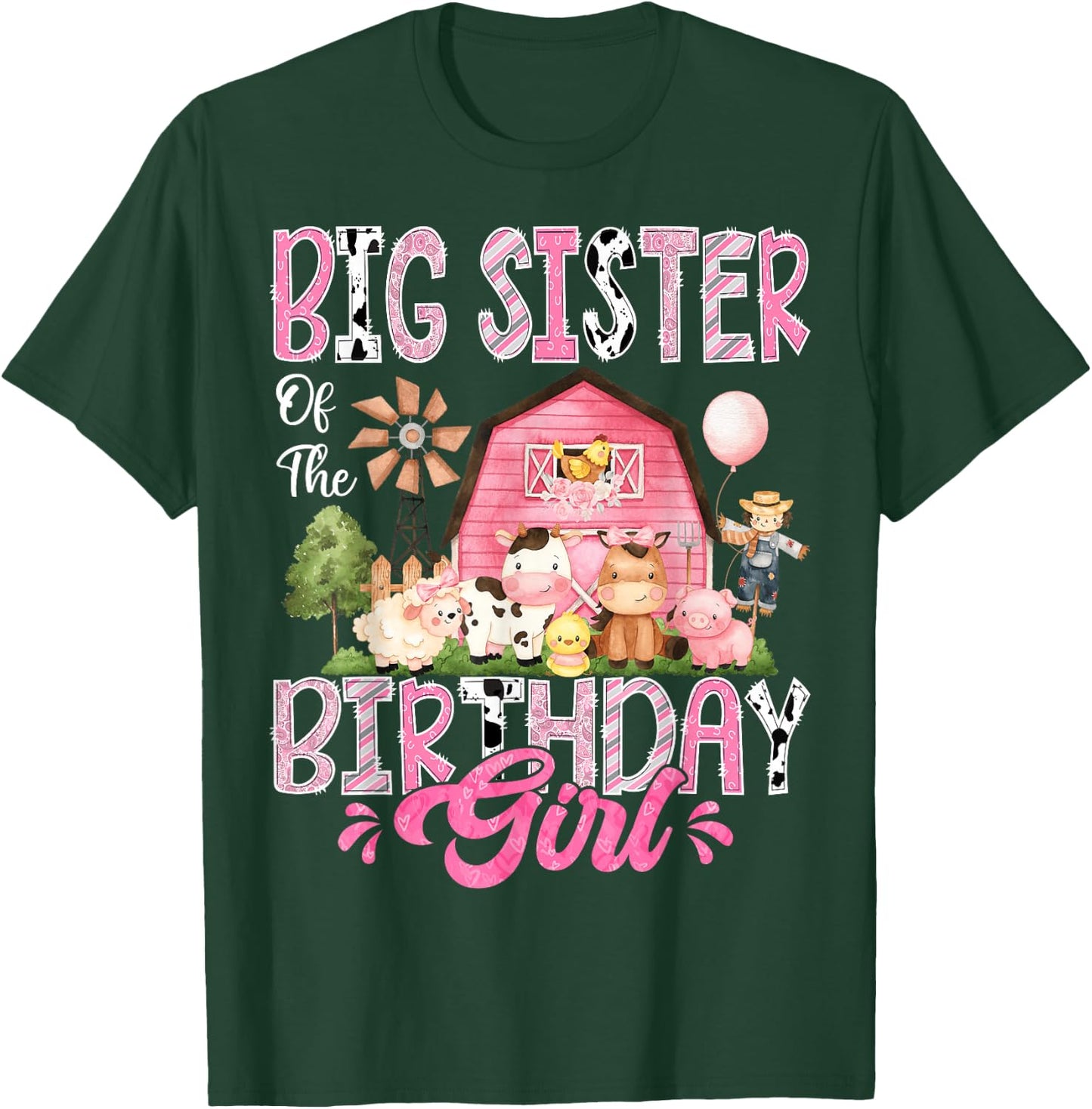 Big Sister Of The Birthday Girl Pink Farm Cow First Birthday T-Shirt - T-Shirt | Forest