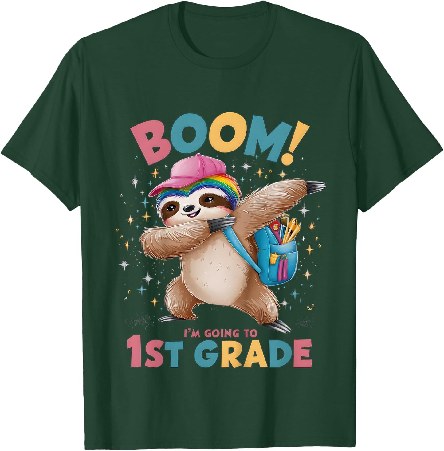 Kids Boom I'm Going To 1st Grade Dabbing Sloth For Back To School T-Shirt - T-Shirt | Forest