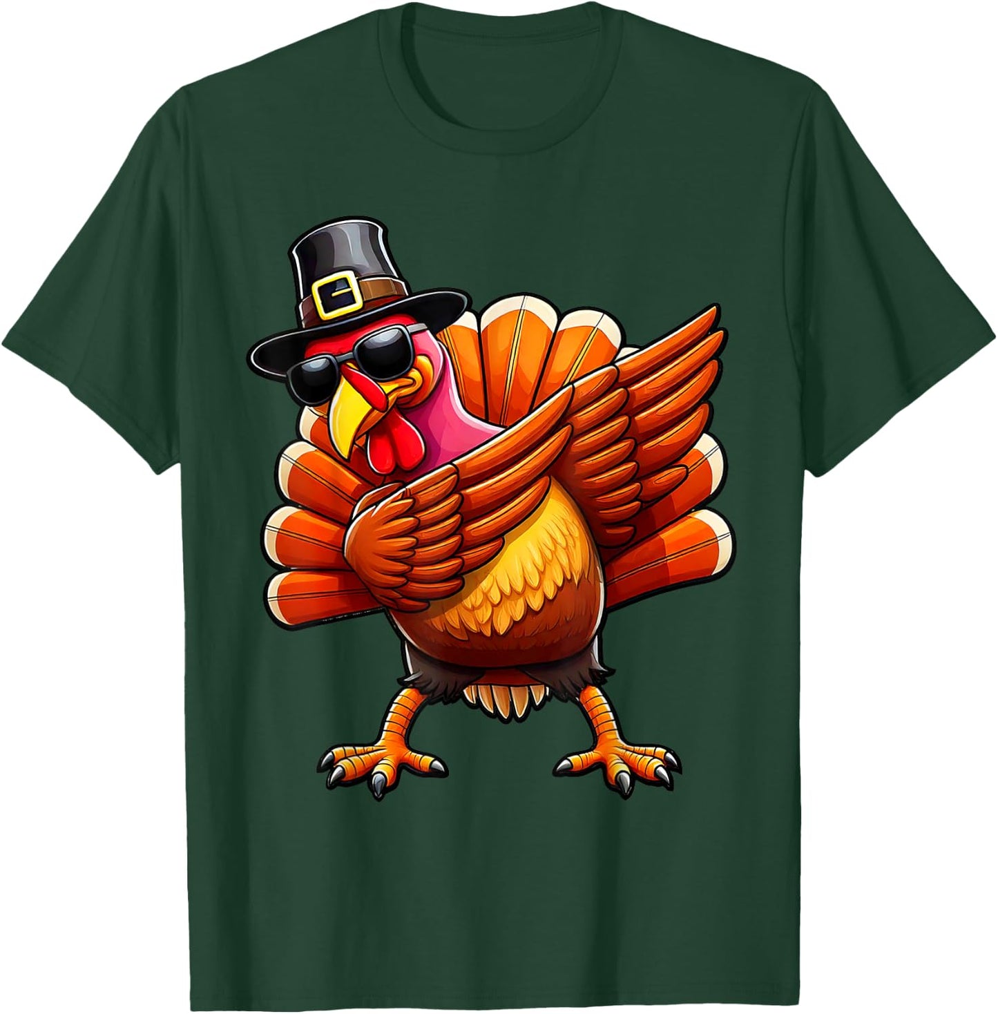Thanksgiving Day Dabbing Turkey Pilgrim Boys Men Funny Dab T-Shirt - T-Shirt | Forest