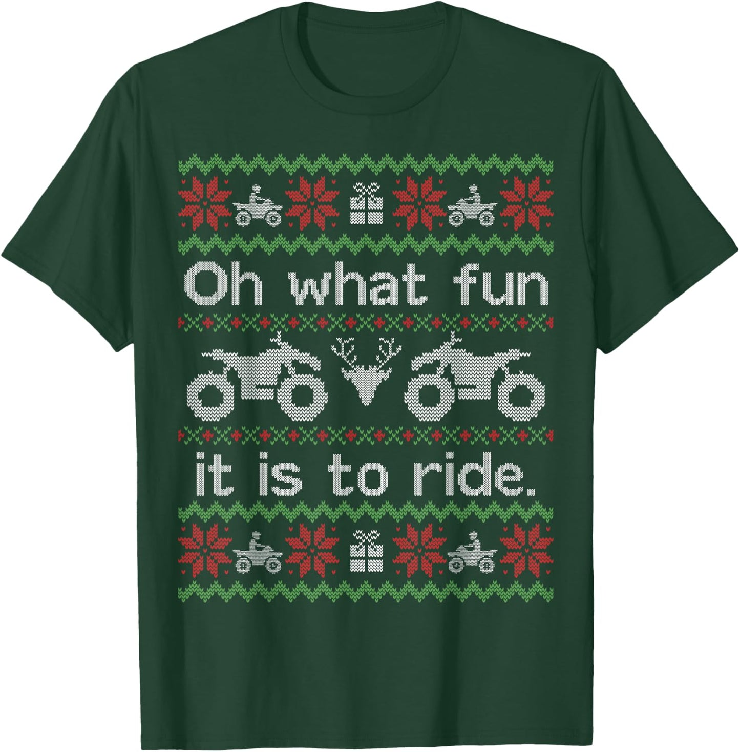 Funny Ugly Sweater Christmas Quad 4 Wheeler ATV Shirt T-Shirt - T-Shirt | Forest