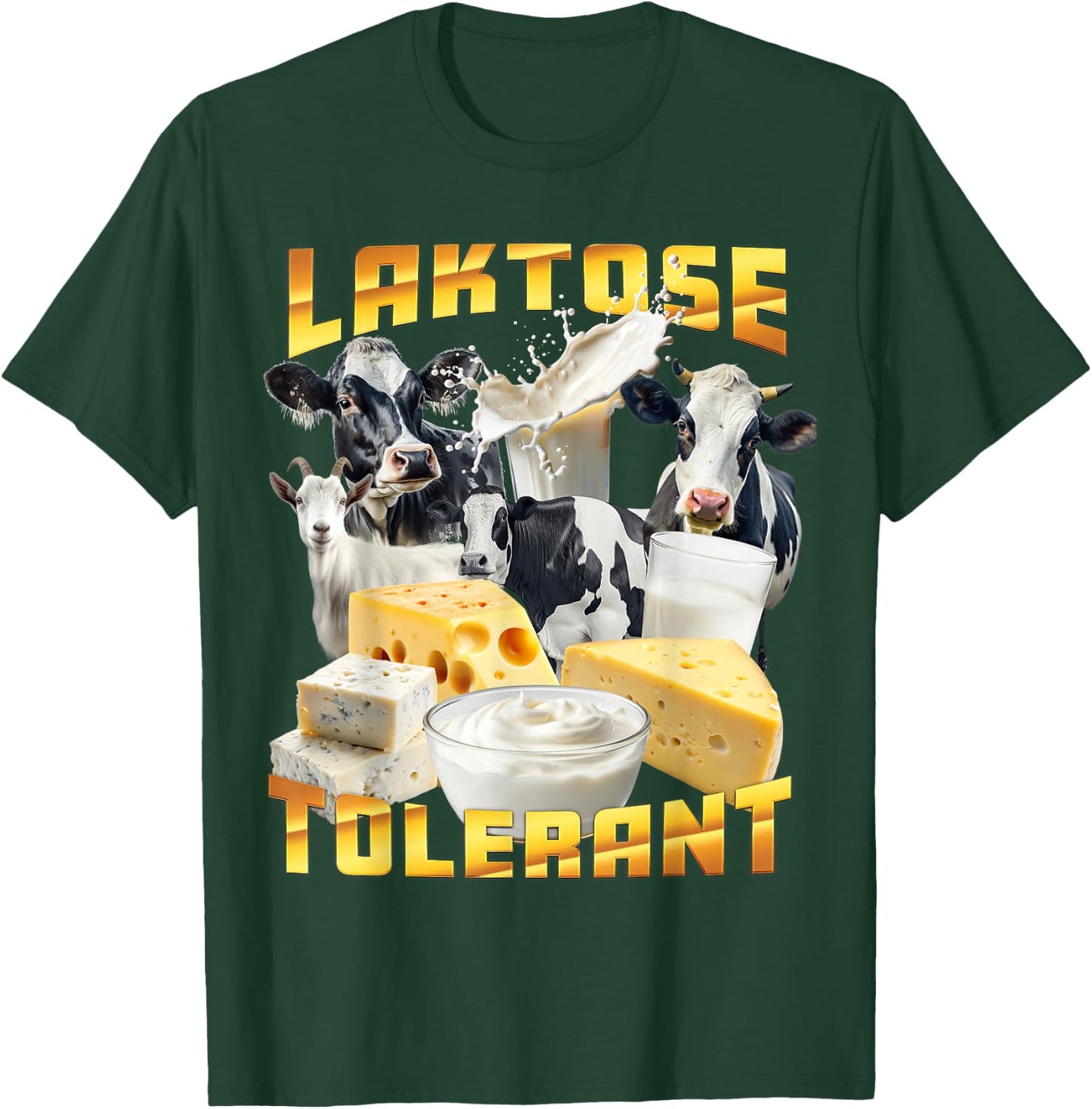 Lactose Tolerant Ugly Shirts Joke Item Ugly Design , black T-Shirt - T-Shirt | Forest