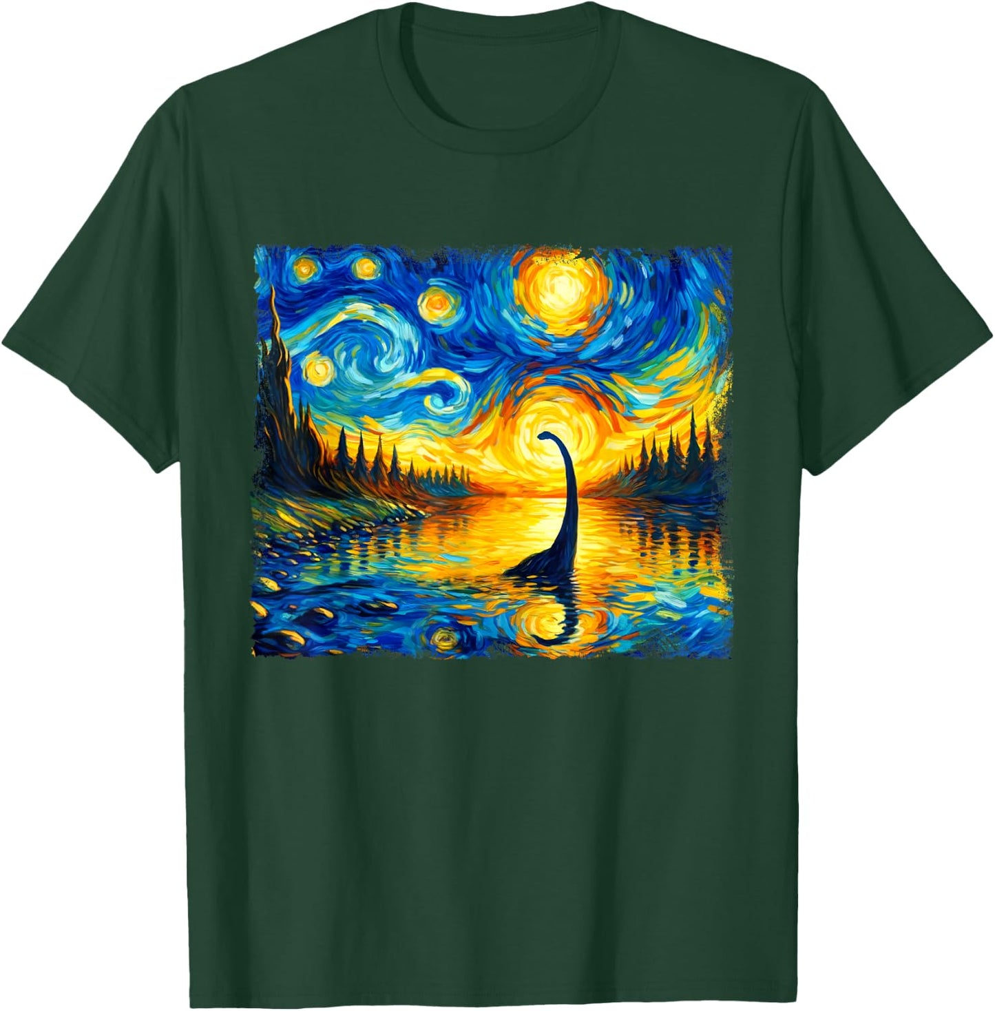 Vintage Arts Loch Ness Monster Outfits Starry Night Humor T-Shirt - T-Shirt | Forest