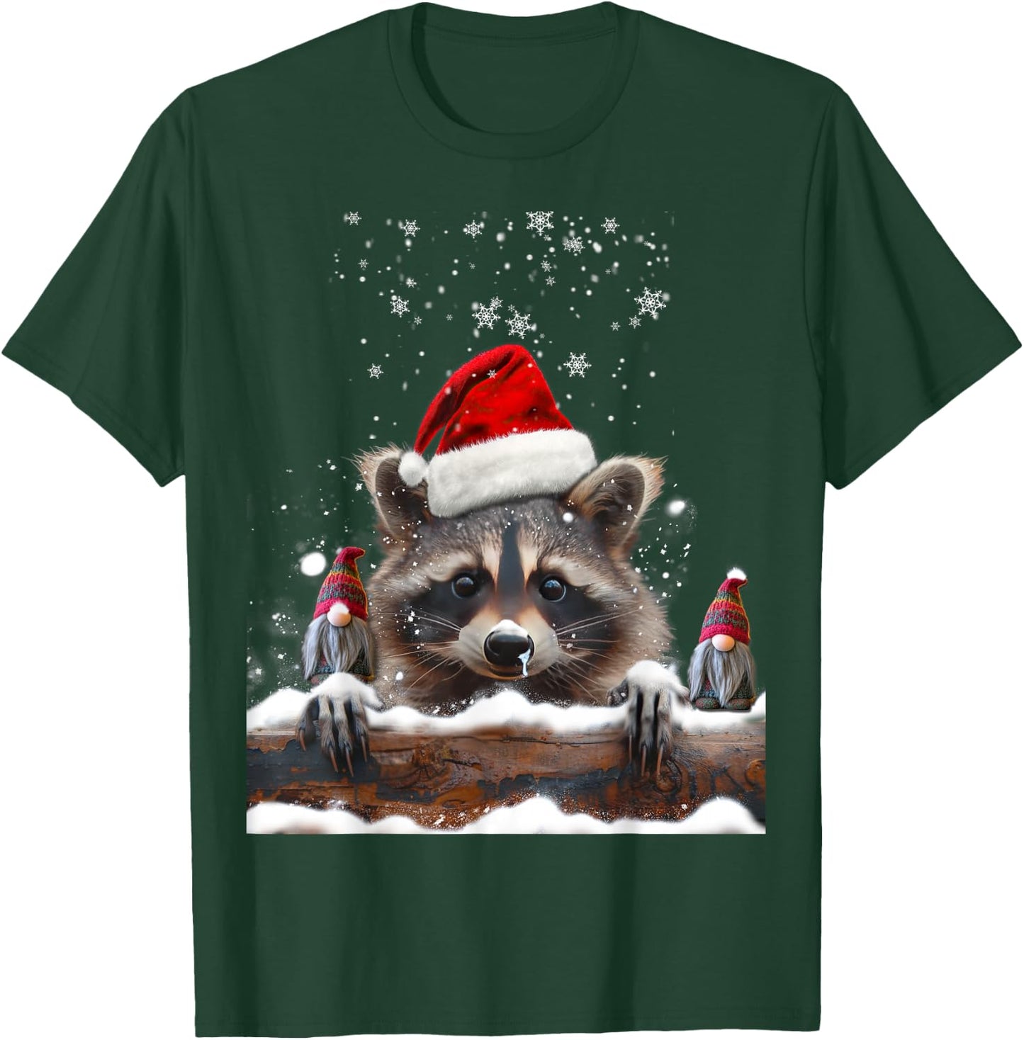 Racoon Racoon And Christmas Gnomes Man Woman Child , Black, S T-Shirt - T-Shirt | Forest
