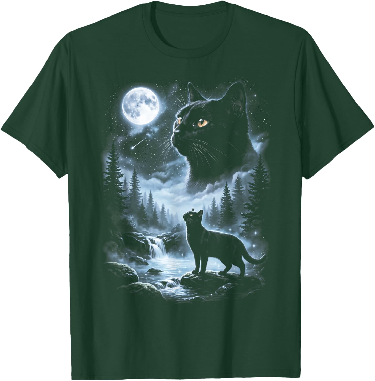 Black Cat Howling at Moon 90's Retro T-Shirt - T-Shirt | Forest