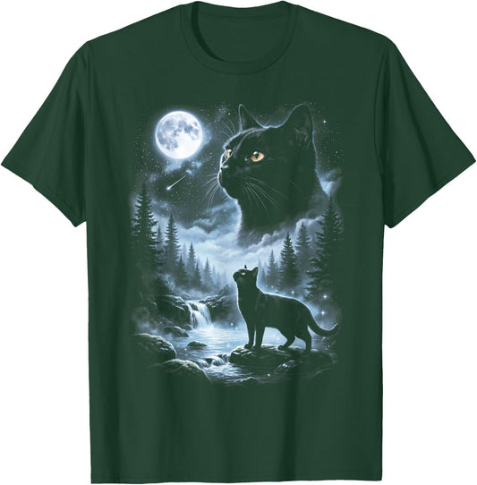 Black Cat Howling at Moon 90's Retro T-Shirt - T-Shirt | Forest