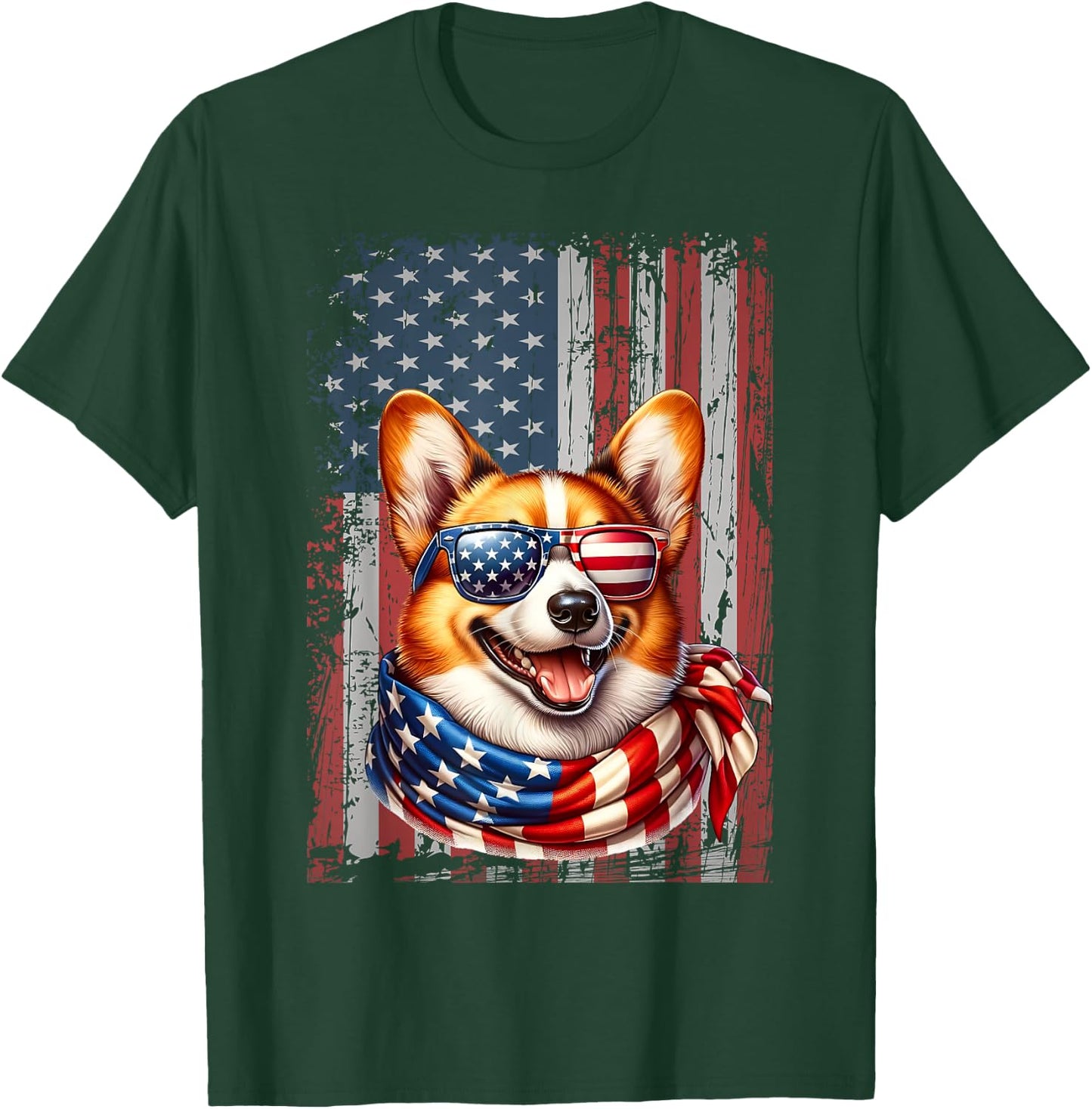 Pembroke Welsh Corgi Dog Lover US Flag 4th Of July Patriotic T-Shirt - T-Shirt | Forest