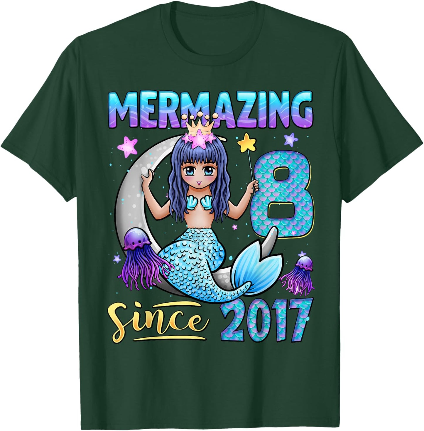 Mermaid Birthday Shirt 8 Years Old Mermaid 8th Birthday Girl T-Shirt - T-Shirt | Forest