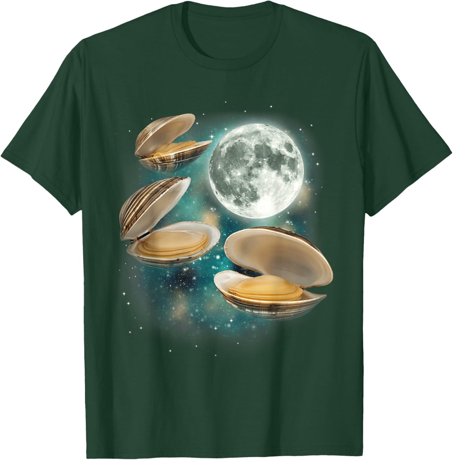 Three Clam Moon | 3 Clams Weird Cursed Oceanic Sealife Ugly T-Shirt - T-Shirt | Forest