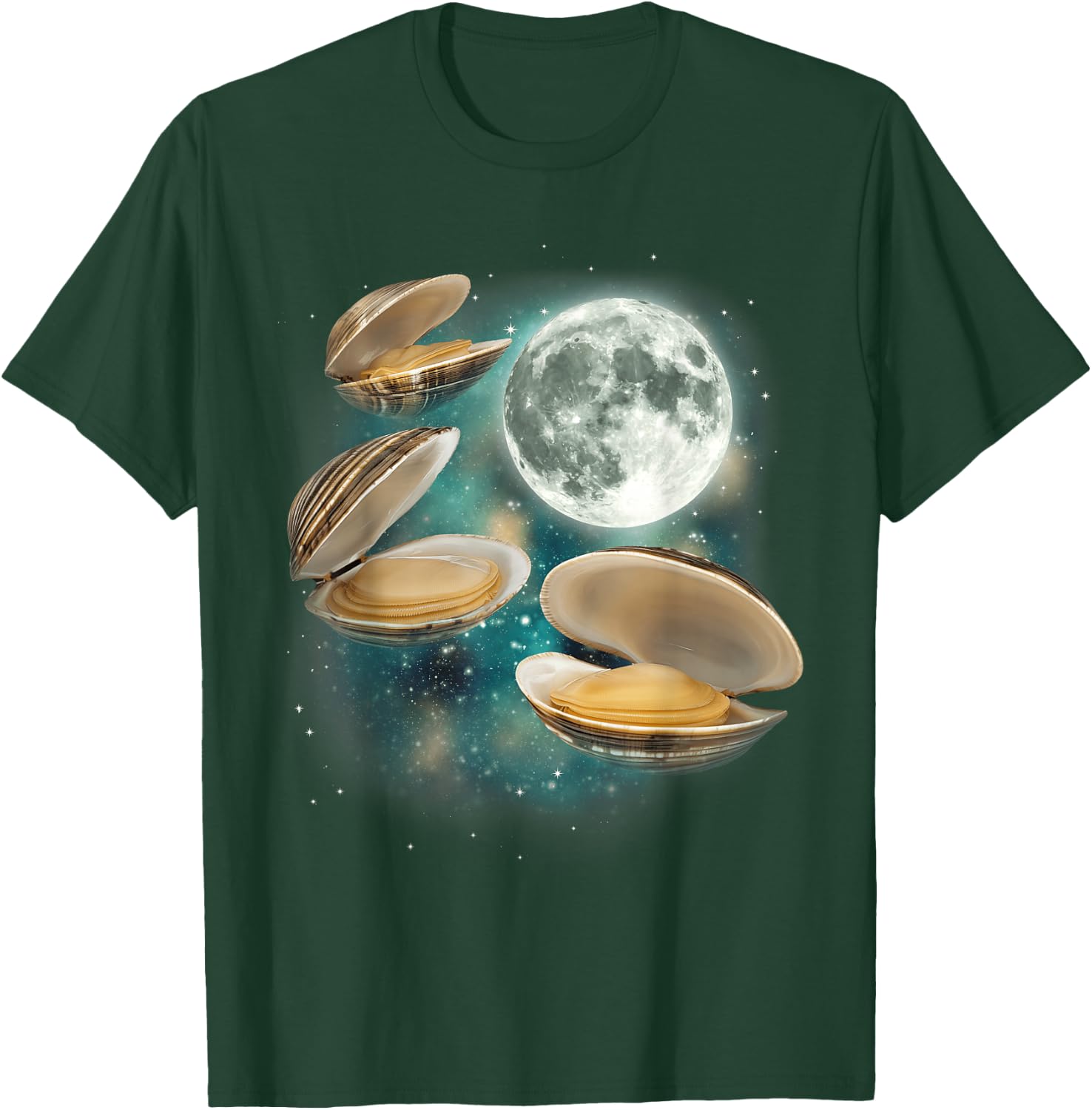 Three Clam Moon | 3 Clams Weird Cursed Oceanic Sealife Ugly T-Shirt - T-Shirt | Forest