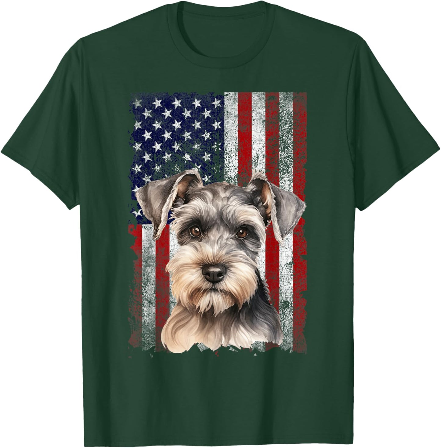 Miniature Schnauzer Dog 4th of July American Flag Patriotic T-Shirt - T-Shirt | Forest