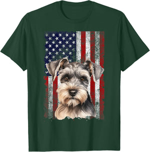 Miniature Schnauzer Dog 4th of July American Flag Patriotic T-Shirt - T-Shirt | Forest