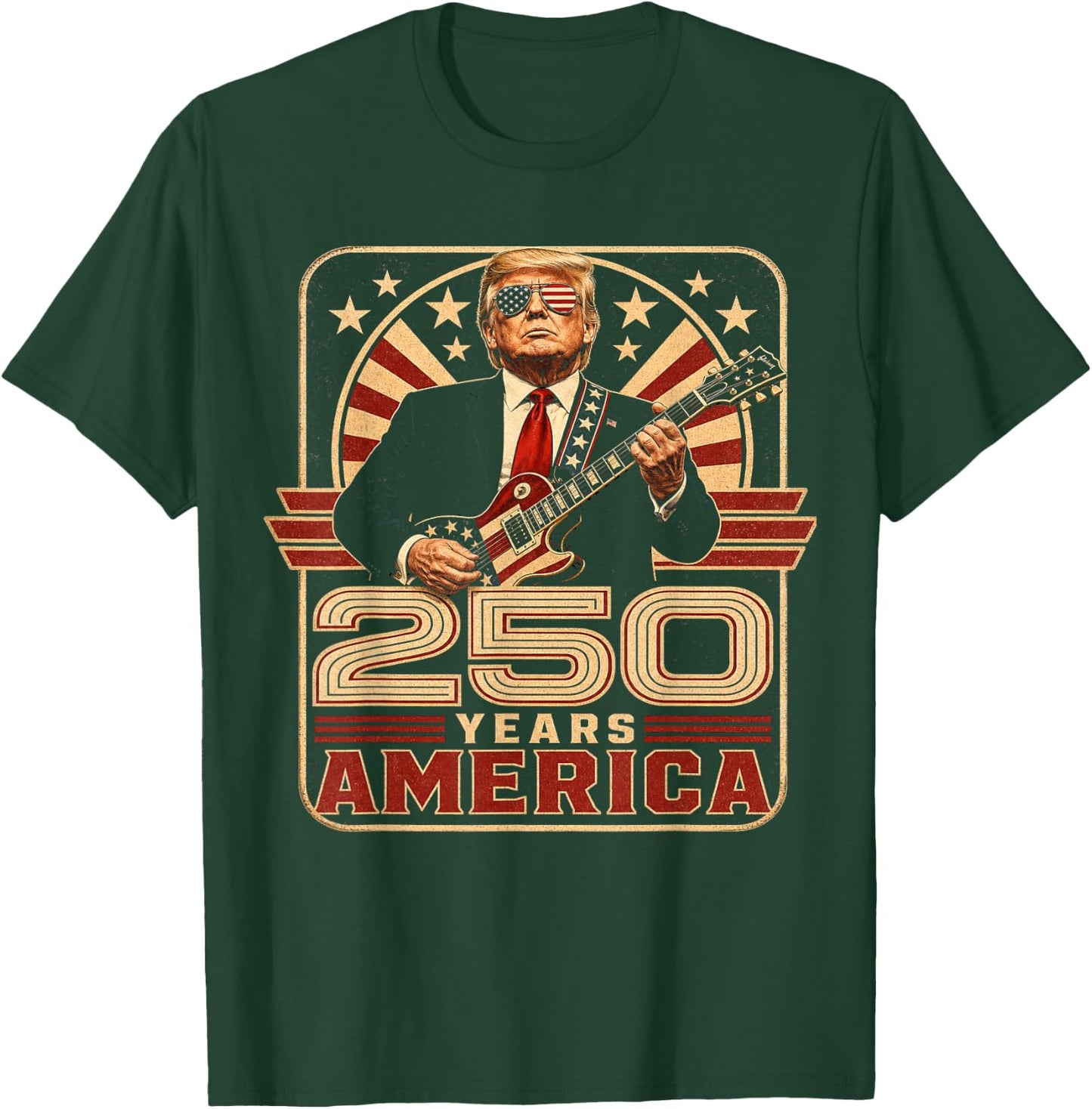 Trump 250 Years America Guitar Retro T-Shirt - T-Shirt | Forest