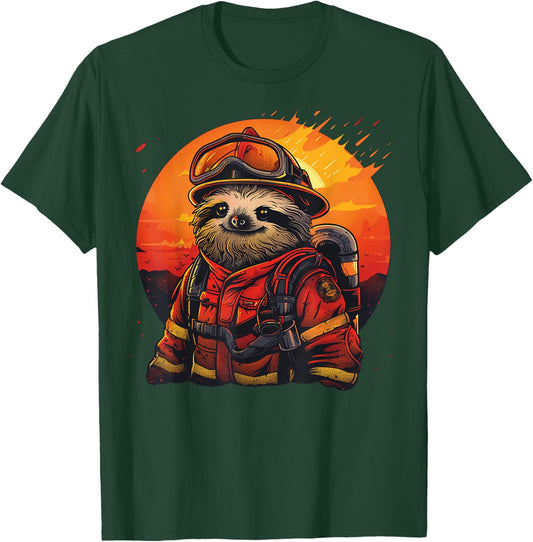 Sleepy Men and Women Sloth Firefighter T-Shirt - T-Shirt | Forest