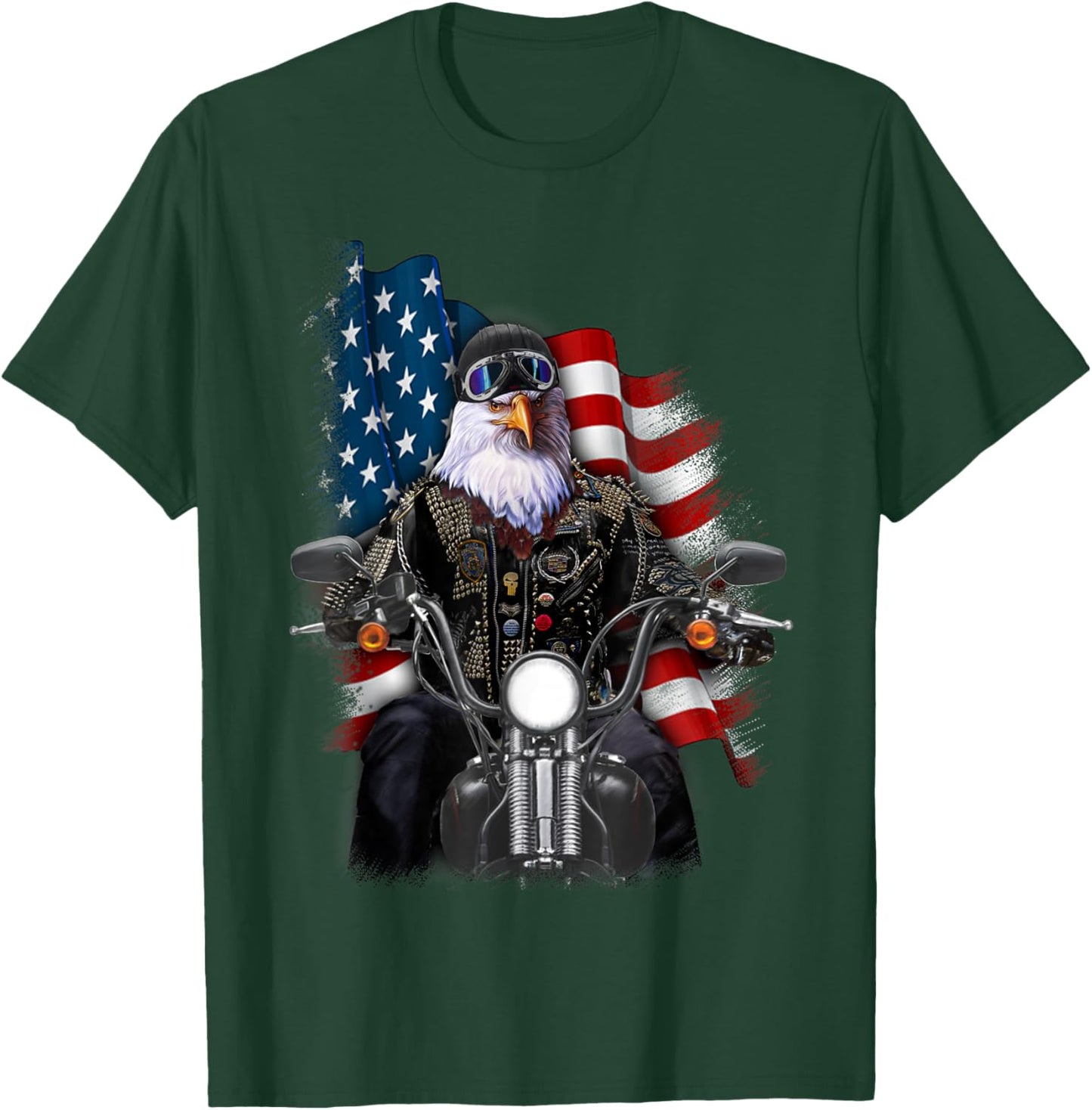 America Bald Eagle as Biker Riding Motorcycle T-Shirt - T-Shirt | Forest