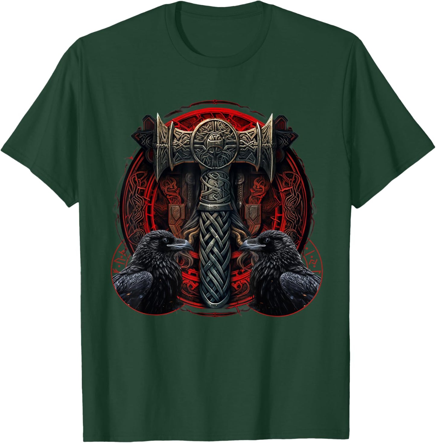 Thor's Mjolnir Viking Norse Mythology Germanic Odin Ravens T-Shirt - T-Shirt | Forest