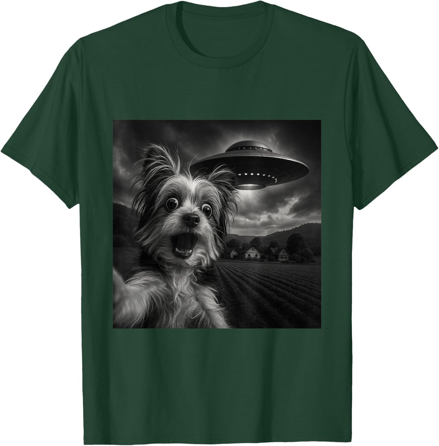 Biewer Terrier UFO Encounters Selfie T-Shirt - T-Shirt | Forest