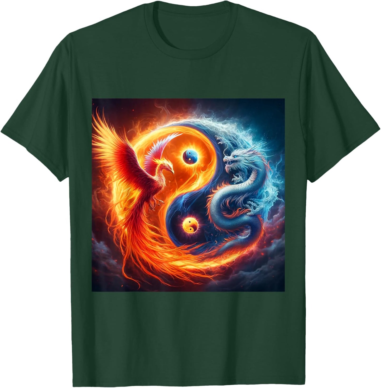 Yin And Yang Phoenix And Japanese Dragon T-Shirt - T-Shirt | Forest