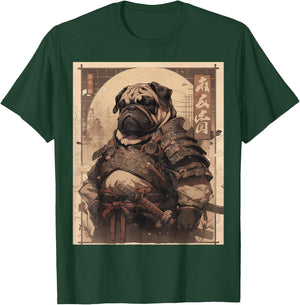 Pug Dog Samurai Full Gear Warriors Japanese Gothic Style T-Shirt - T-Shirt | Forest
