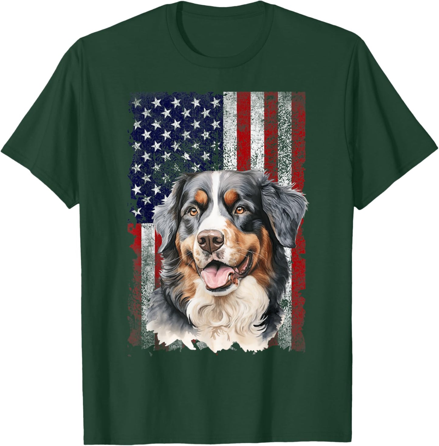 Bernese Mountain Dog 4th of July American Flag Patriotic T-Shirt - T-Shirt | Forest