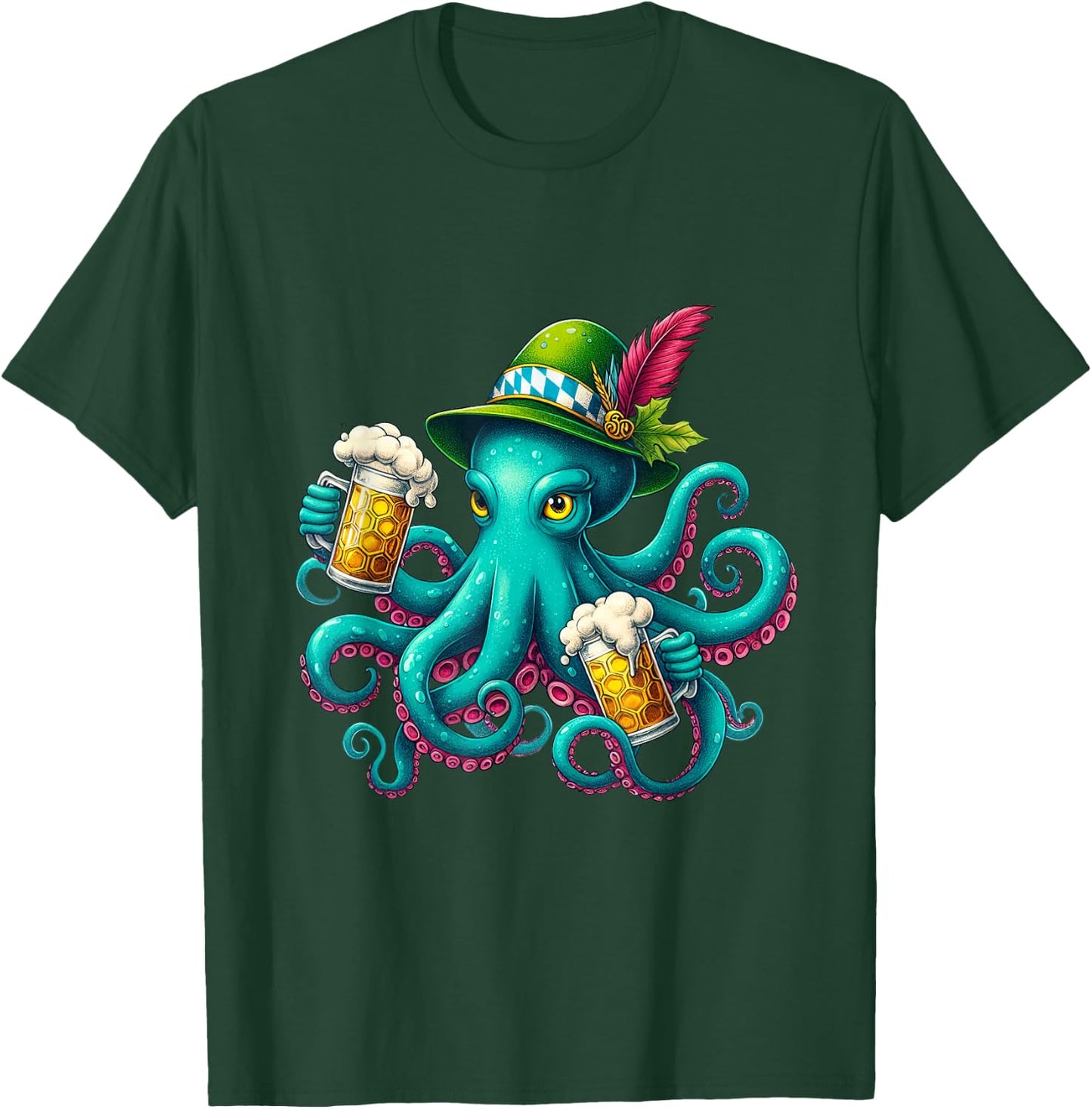 German Octopus Oktoberfest Funny Bavarian Festival Men Women T-Shirt - T-Shirt | Forest
