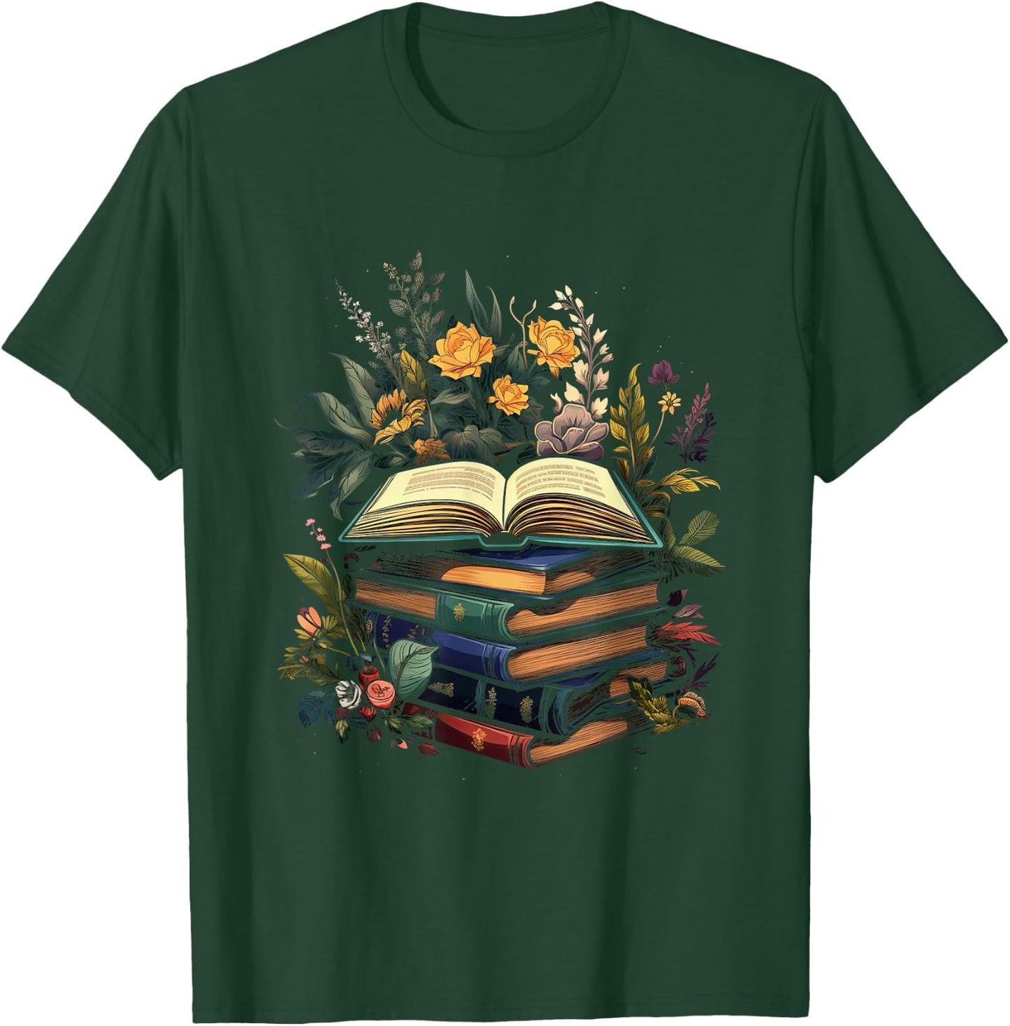 Minimalist Book with Flowers Nature Books Reading , black T-Shirt - T-Shirt | Forest