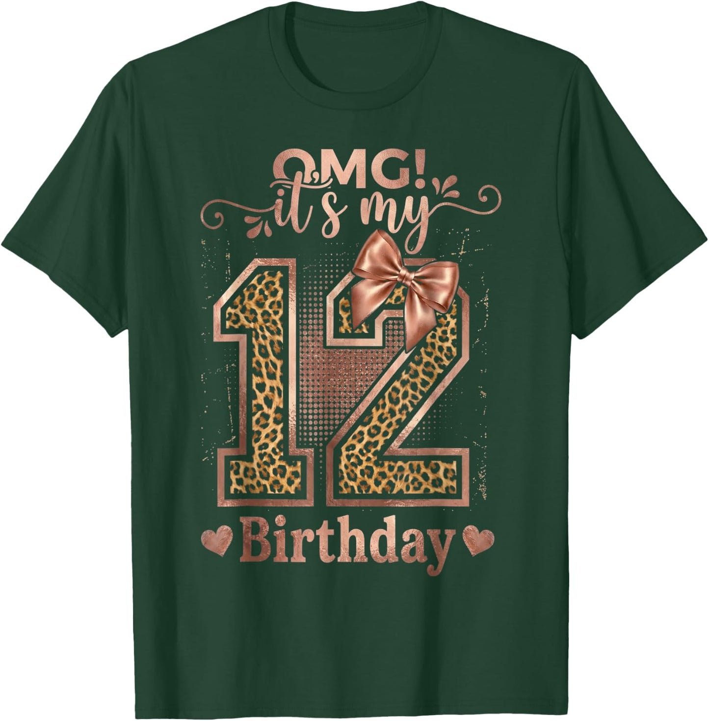It's My 12th Birthday Girl Coquette Bow 12 Year Old Leopard T-Shirt - T-Shirt | Forest