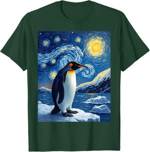 Van Gogh's Starry Night Penguin Tuxedo Bird Animal Lovers T-Shirt - T-Shirt | Forest