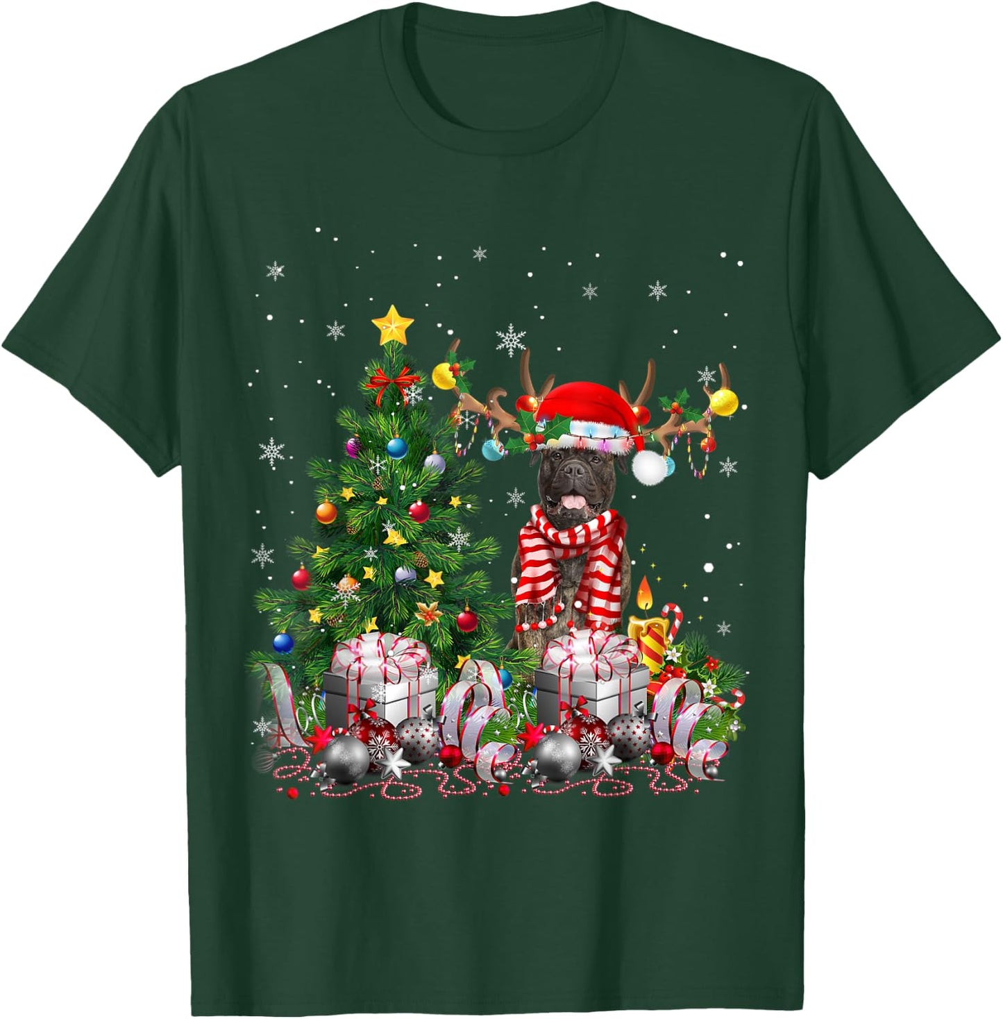 Bull Mastiff Dog Christmas Tree Lights Santa Pajamas Xmas T-Shirt - T-Shirt | Forest