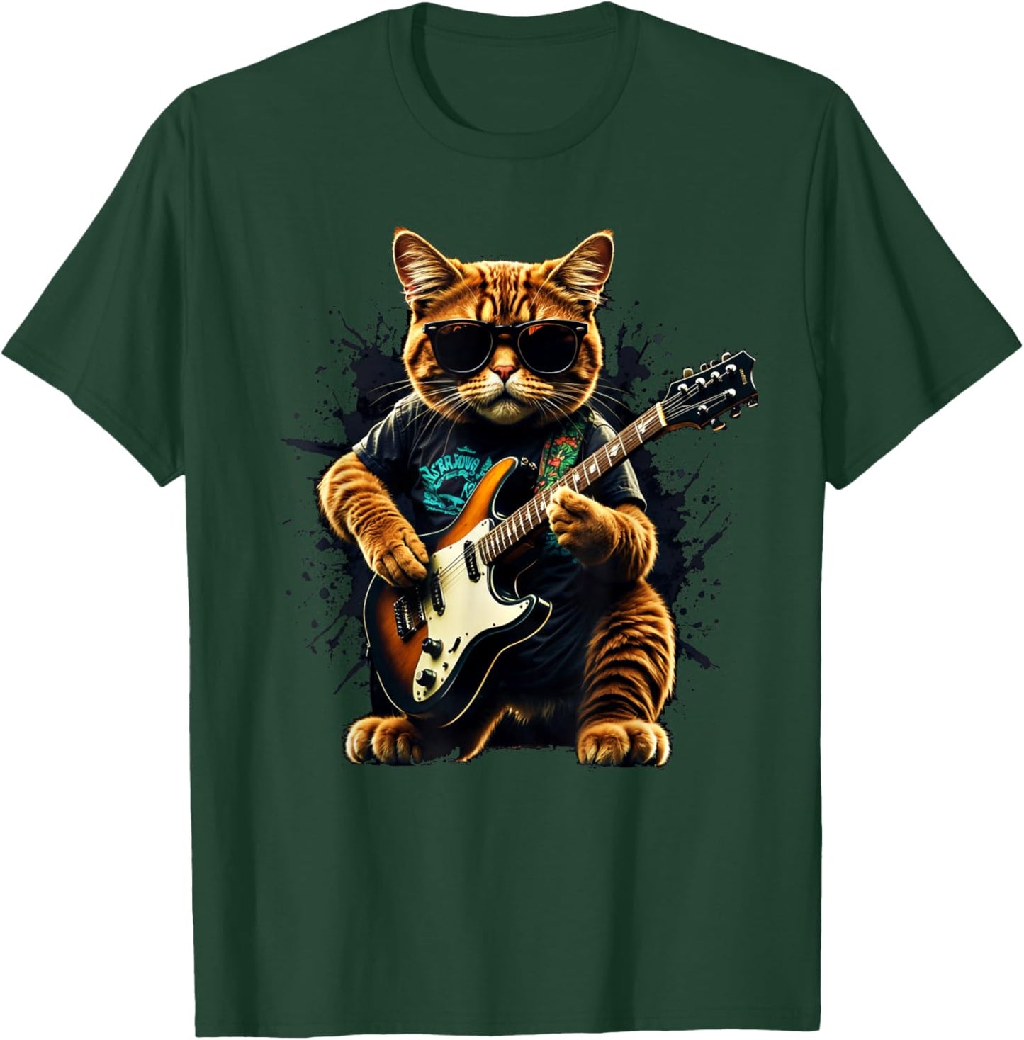 Rock Cat Guitar Women Men Children Funny Cat Motif , black T-Shirt - T-Shirt | Forest