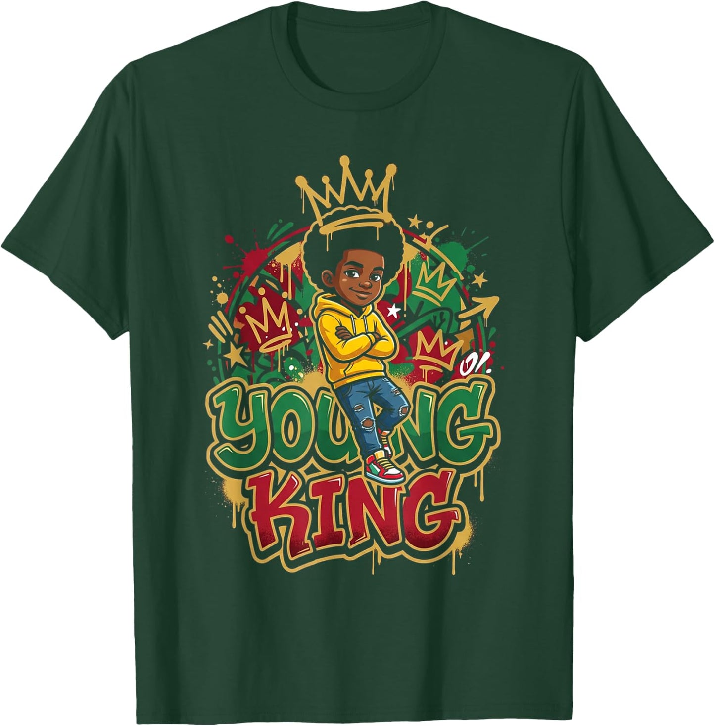 Black Young King Black History Month Juneteenth Kids Boys T-Shirt - T-Shirt | Forest
