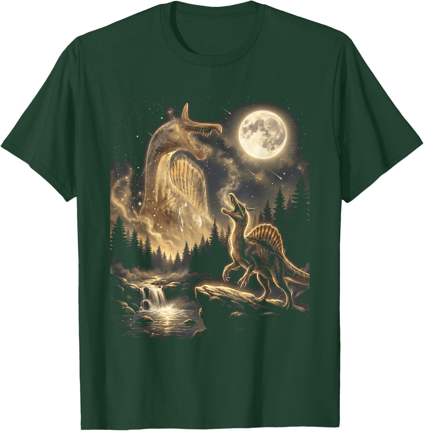 Spinosaurus Mirabilis Dinosaur Full Moon Night Forest T-Shirt - T-Shirt | Forest
