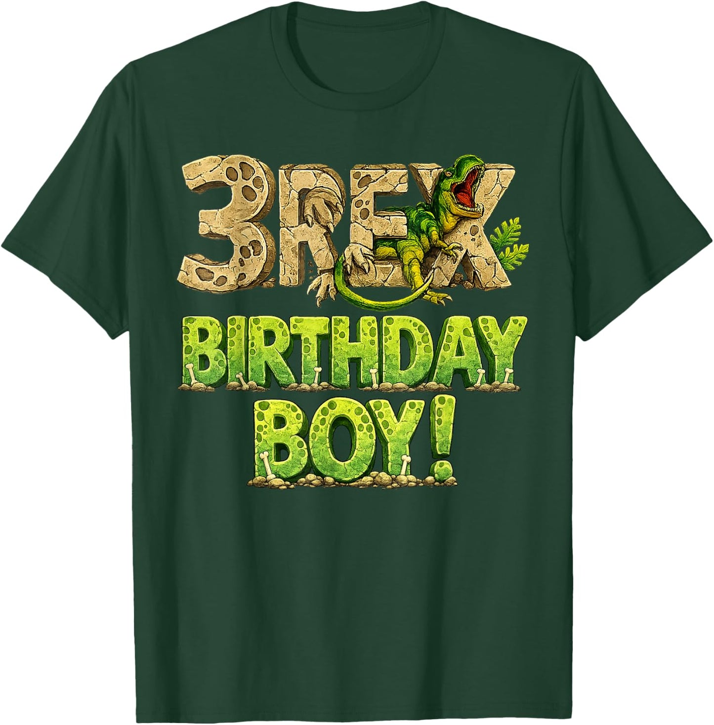 Three Rex 3rd Birthday Third Dinosaur 3 Year Old Birday Boy T-Shirt - T-Shirt | Forest