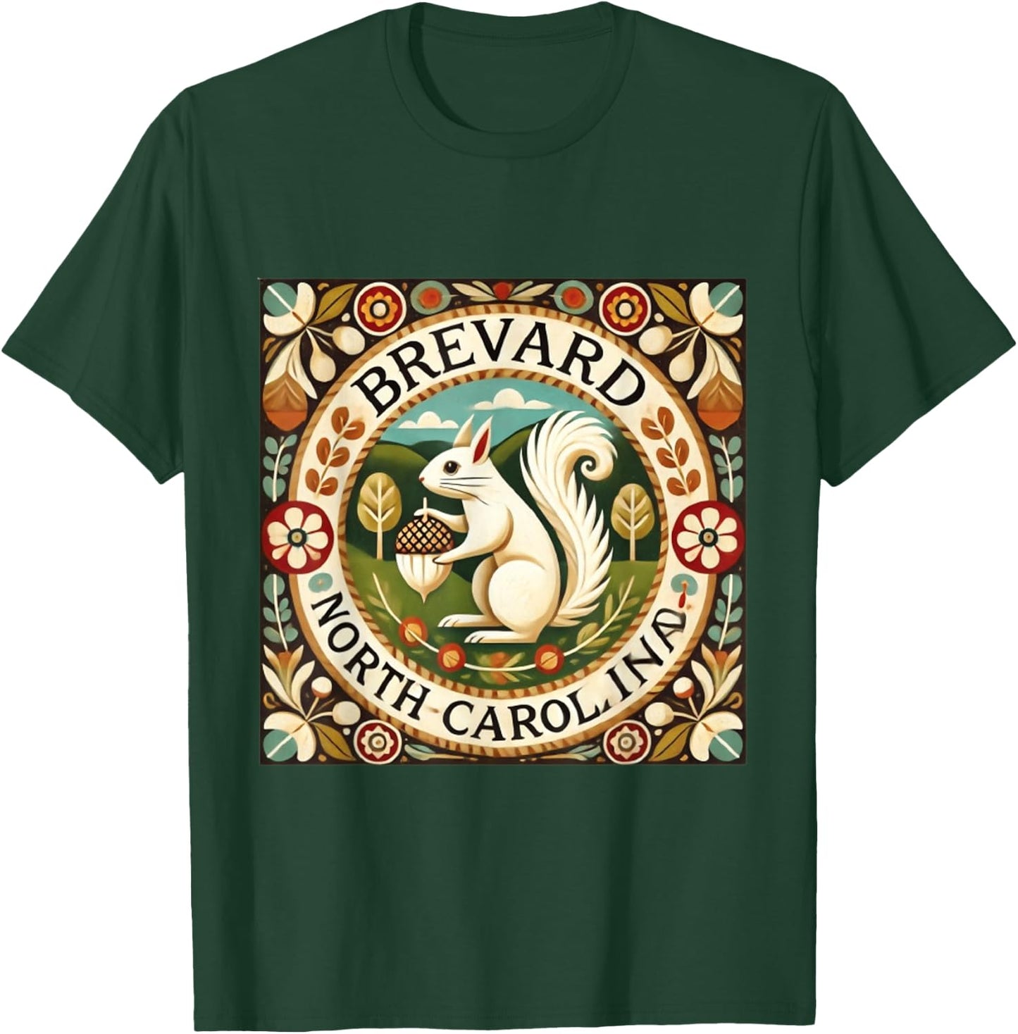 Brevard NC North Carolina White Squirrel Folk Art T-Shirt - T-Shirt | Forest