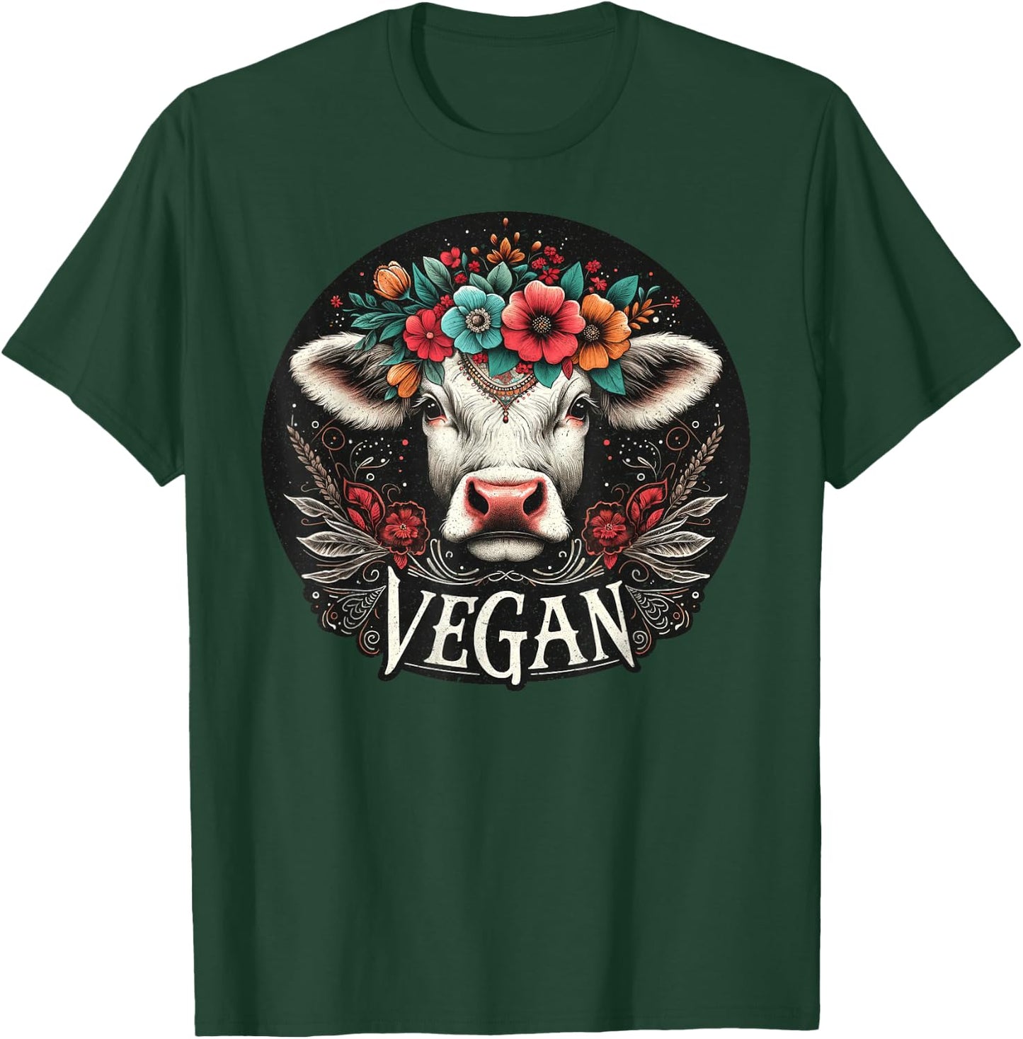 Cow with Flowers Vegan Boho – Vintage Cute T-Shirt - T-Shirt | Forest