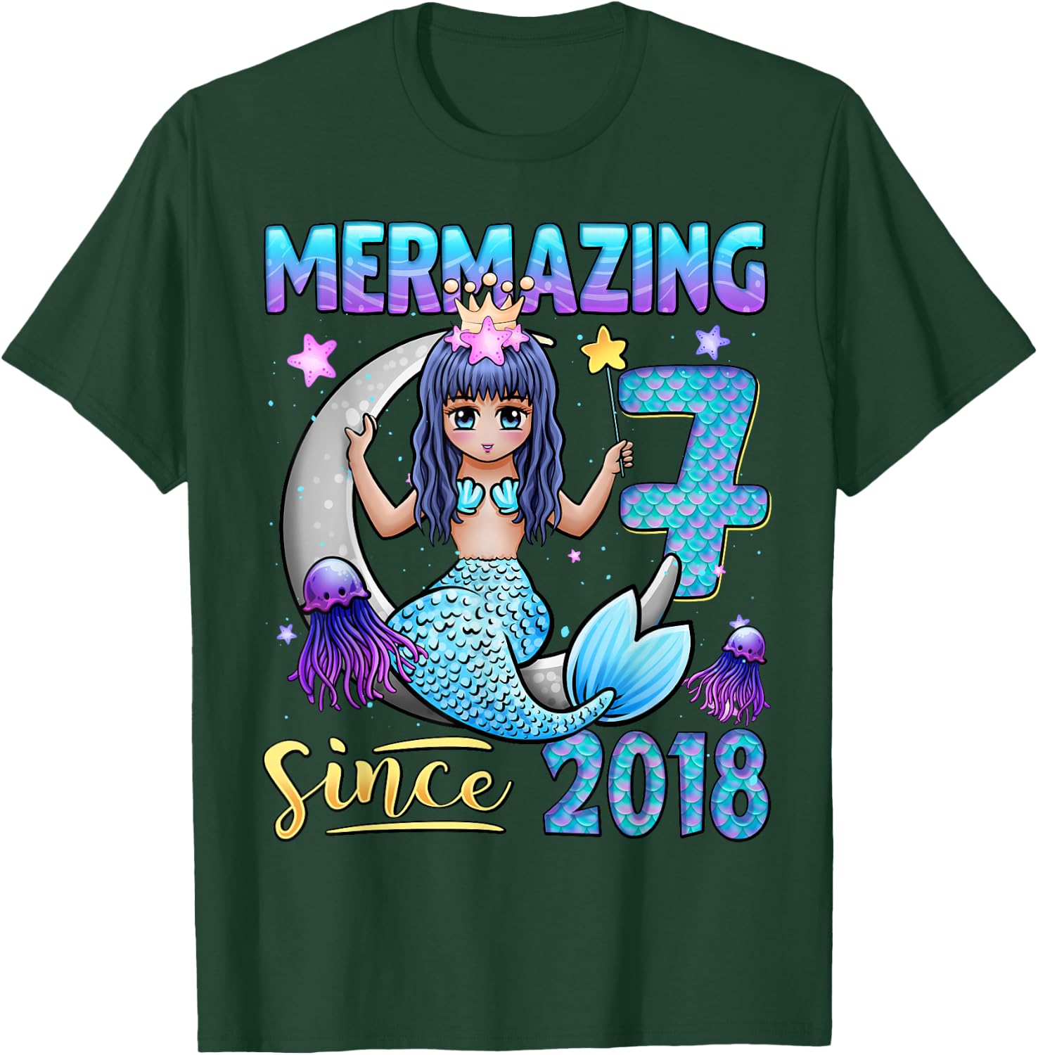Mermaid Birthday Shirt 7 Years Old Mermaid 7th Birthday Girl T-Shirt - T-Shirt | Forest