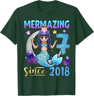 Mermaid Birthday Shirt 7 Years Old Mermaid 7th Birthday Girl T-Shirt - T-Shirt | Forest