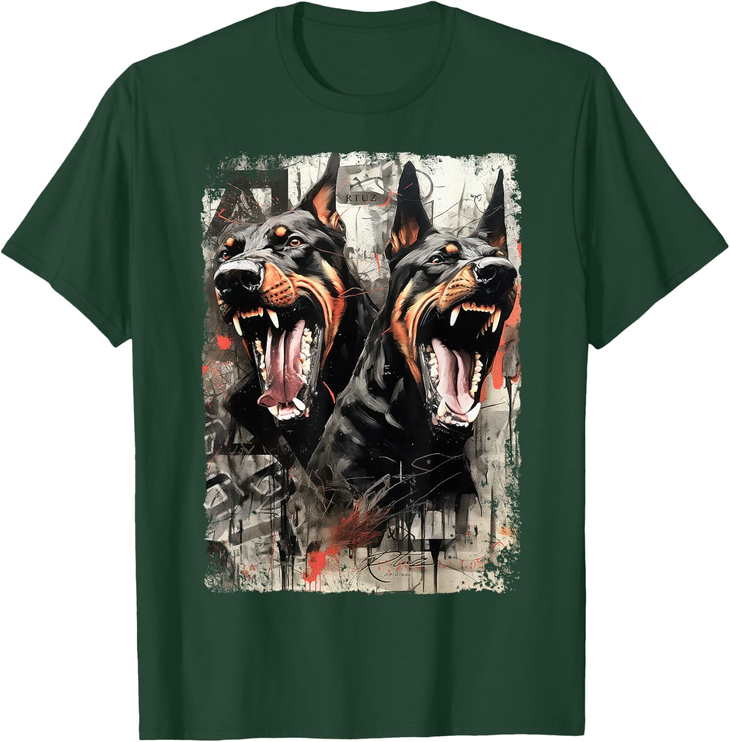 Hip Hop Streetwear Fashion Vintage Women Men Dog Doberman T-Shirt - T-Shirt | Forest